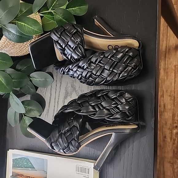 EGO Square Toe Puffy Braided Criss Cross Heels UK 6 US 8 Quilted Vegan Slingback - Picture 9 of 15